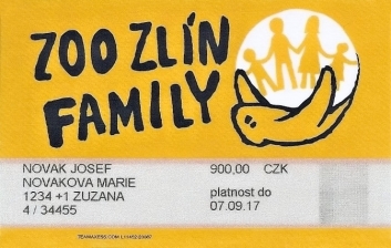 Karta ZOO Zlín Family STANDARD rodiče+1 dítě 3-15 let